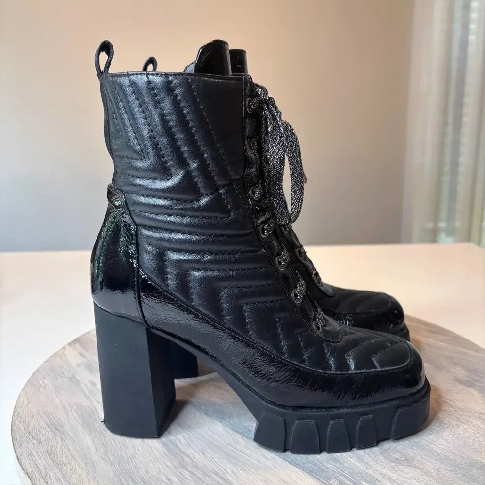 Vitalità Angels Zoya Black Quilted Calfskin Platform Lace-Up Boots Size 35 US 5